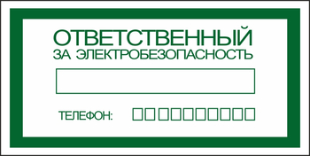 S25 ответственный за электробезопасность (пленка, 200х100 мм) - Знаки безопасности - Вспомогательные таблички - ohrana.inoy.org